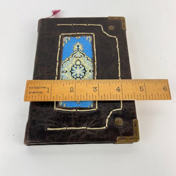 Leather Bound Hand Made Journal with Inset Woven Applique & Brass Corners - Picture 7 of 7